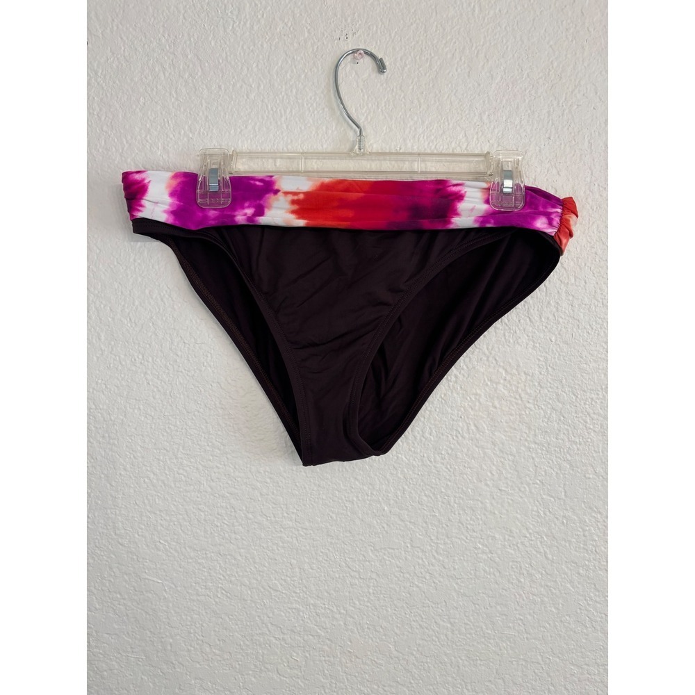 La Blanca Womens Espresso Brown Tie Dye Fold Over Bikini Bottoms Size 14